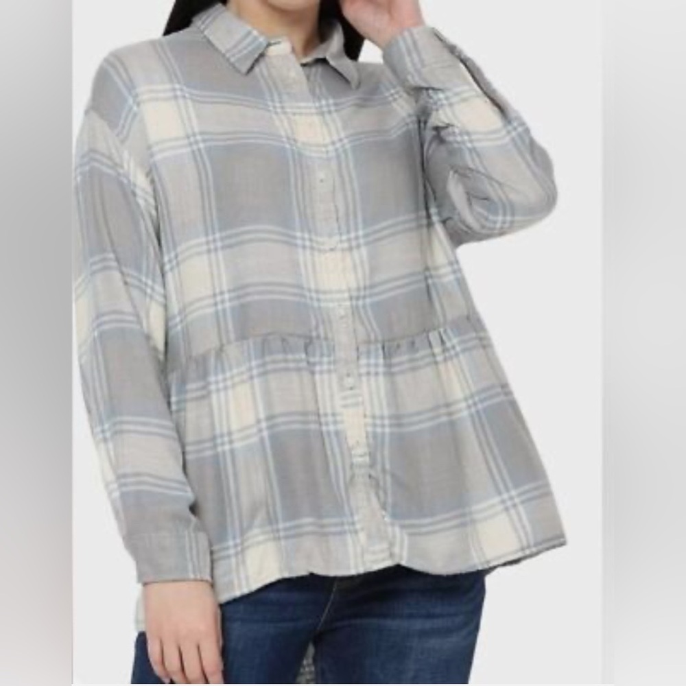 American Eagle Women’s Soft Peplum Flannel Button Down Shirt
